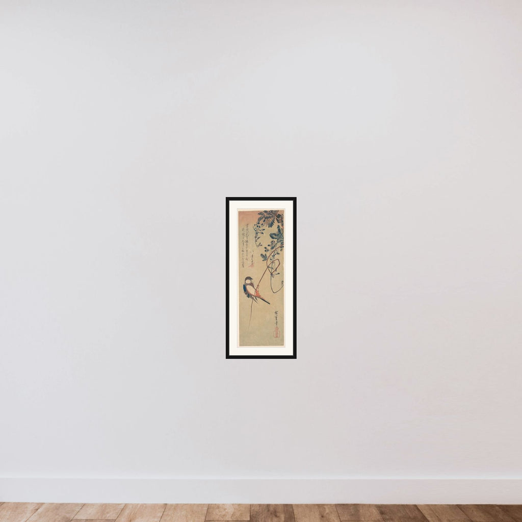 Bird and Wisteria framed — shown to scale