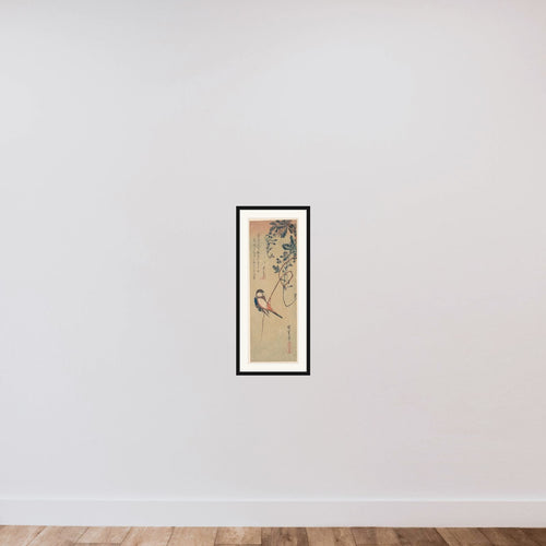 Bird and Wisteria framed — shown to scale