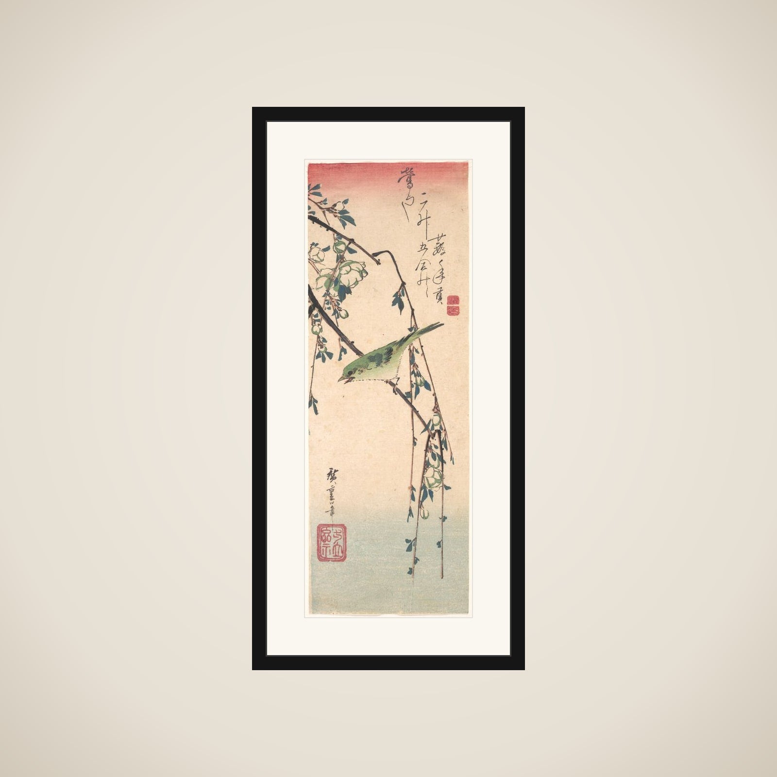 Warbler on a Plum Branch framed