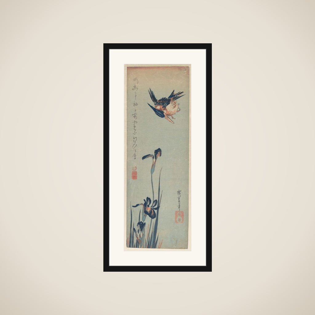 Kingfisher and Irises framed