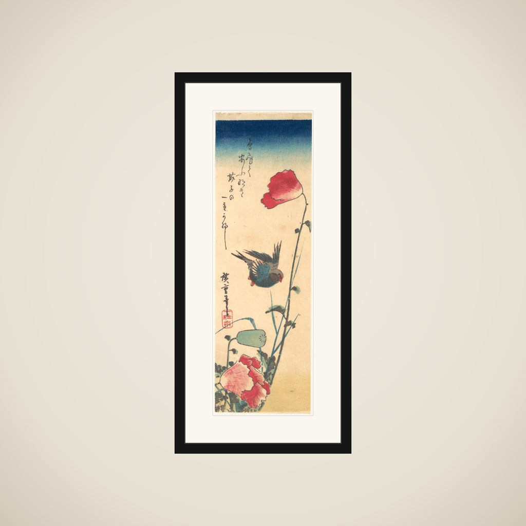 A Bluebird and Poppies framed