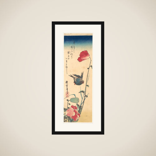 A Bluebird and Poppies framed
