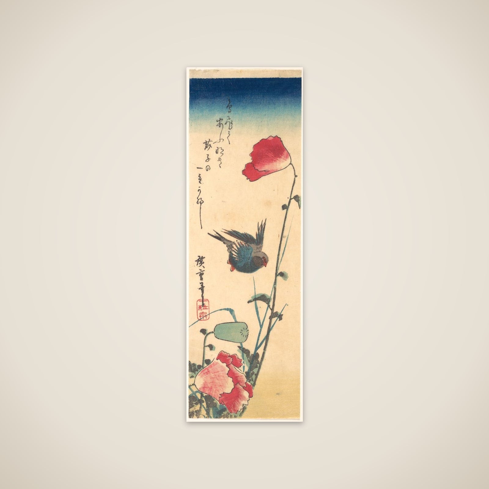 A Bluebird and Poppies unframed print