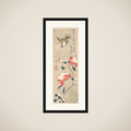 Sparrow and Snow-covered Camellia (Tsubaki) framed