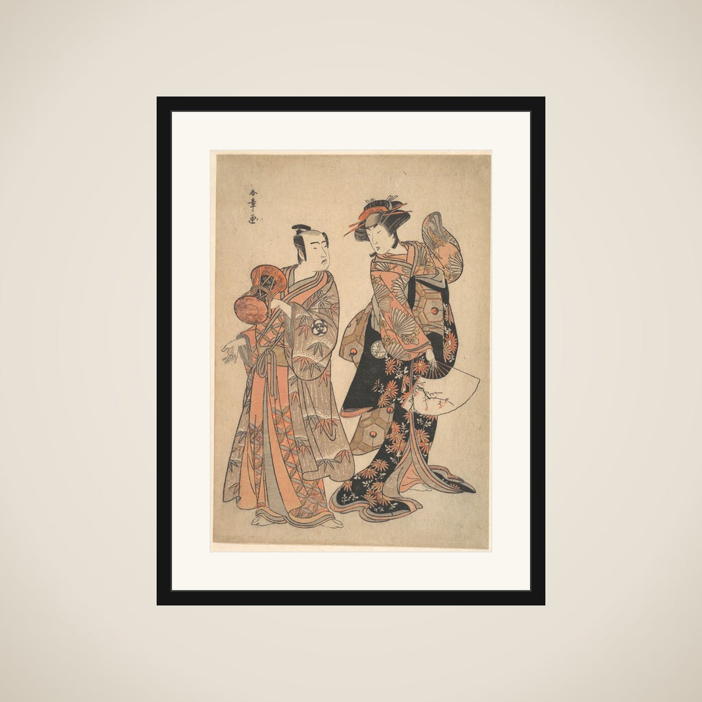The Third Segawa Kikunojō as Ochiyo and Bando Mitsugorō as Hanbei framed