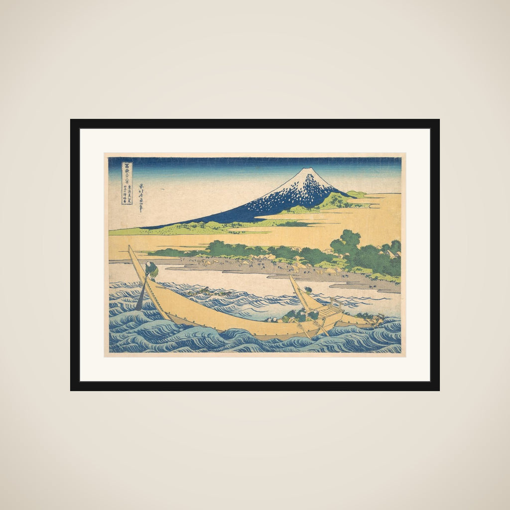 Tago Bay near Ejiri on the Tōkaidō (Tōkaidō Ejiri Tago no ura ryaku zu), from the series Thirty-six Views of Mount Fuji (Fugaku sanjūrokkei) framed