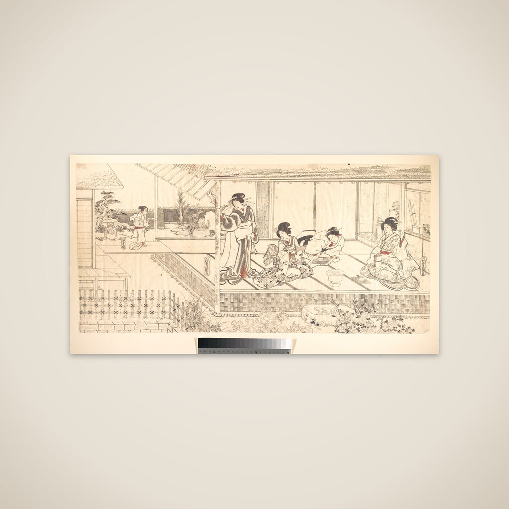 Two Court Ladies (Goten Jochu) and a Geisha at a Restaurant unframed print