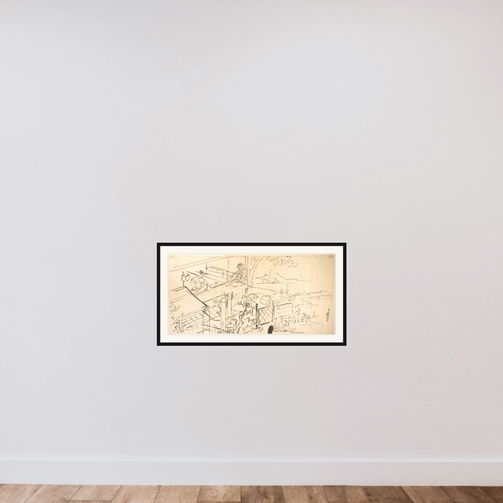 Two Courtesans Enjoying the View from a Teahouse framed — shown to scale