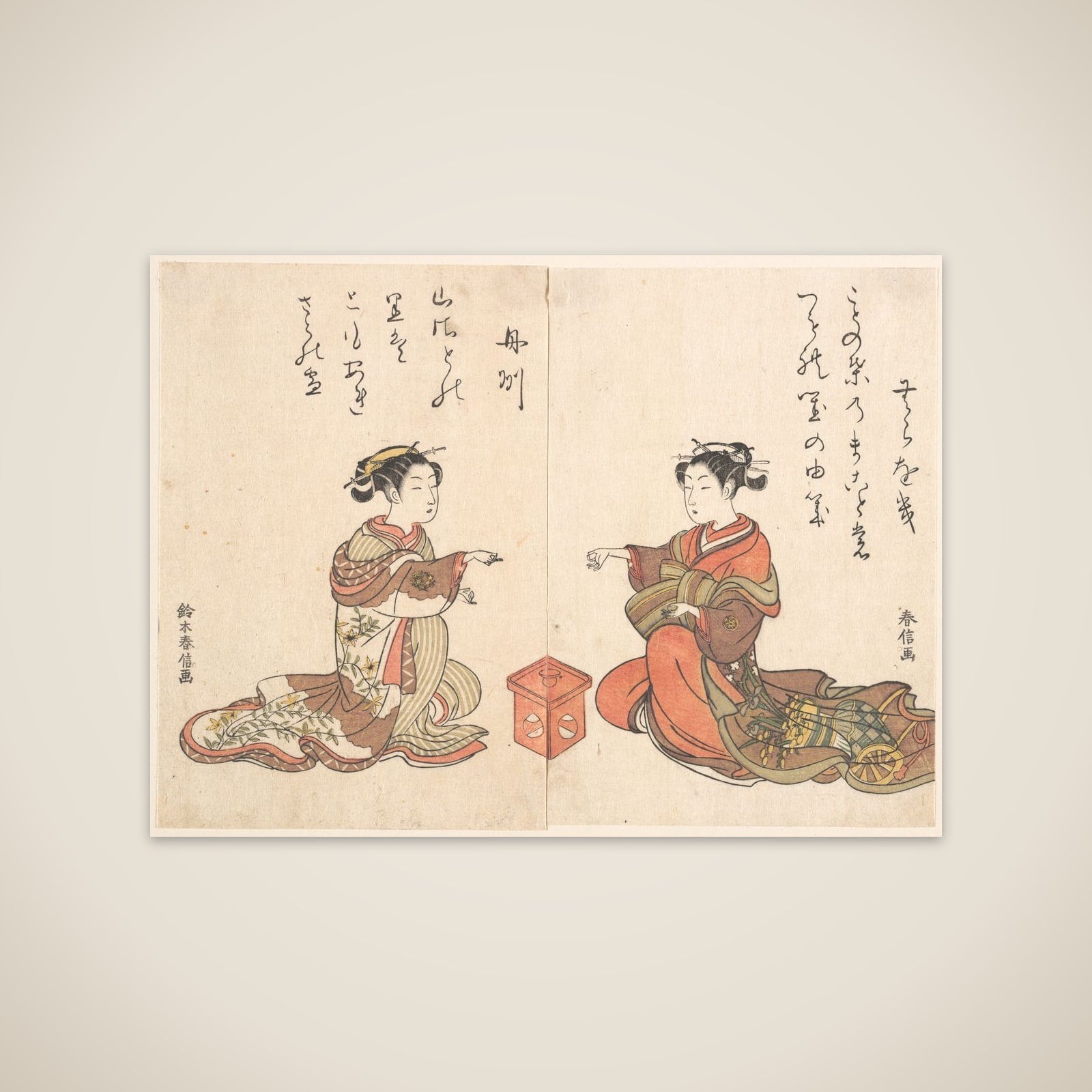 Two Girls Play the Finger Game of Kitsume Ken unframed print