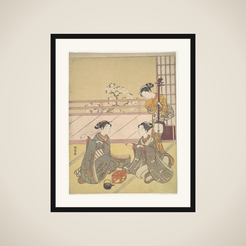 Young Women Playing Kitsune-ken (Fox Game) framed