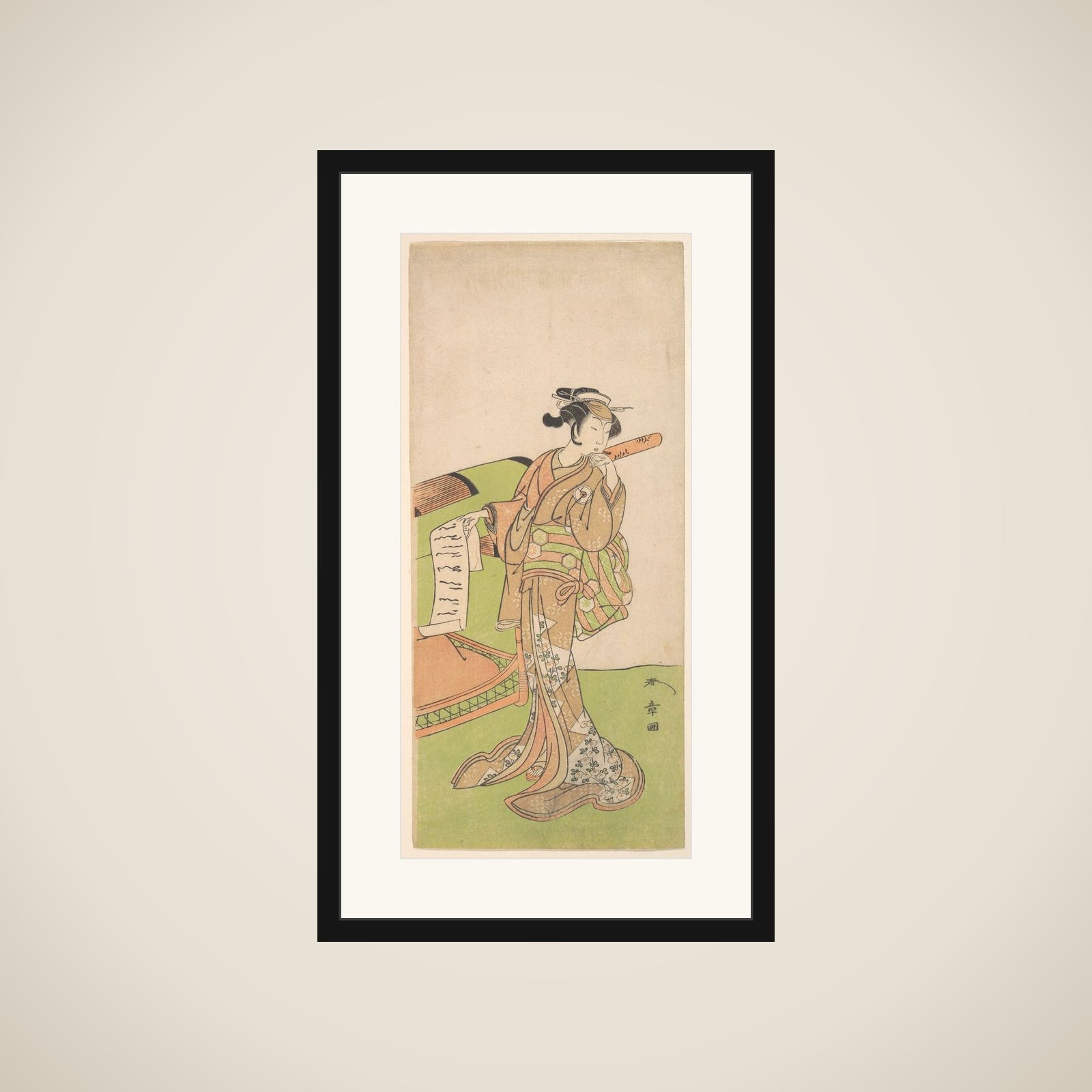 The Actor Iwai Hanshiro IV in Female Role, Standing Beside a Litter framed