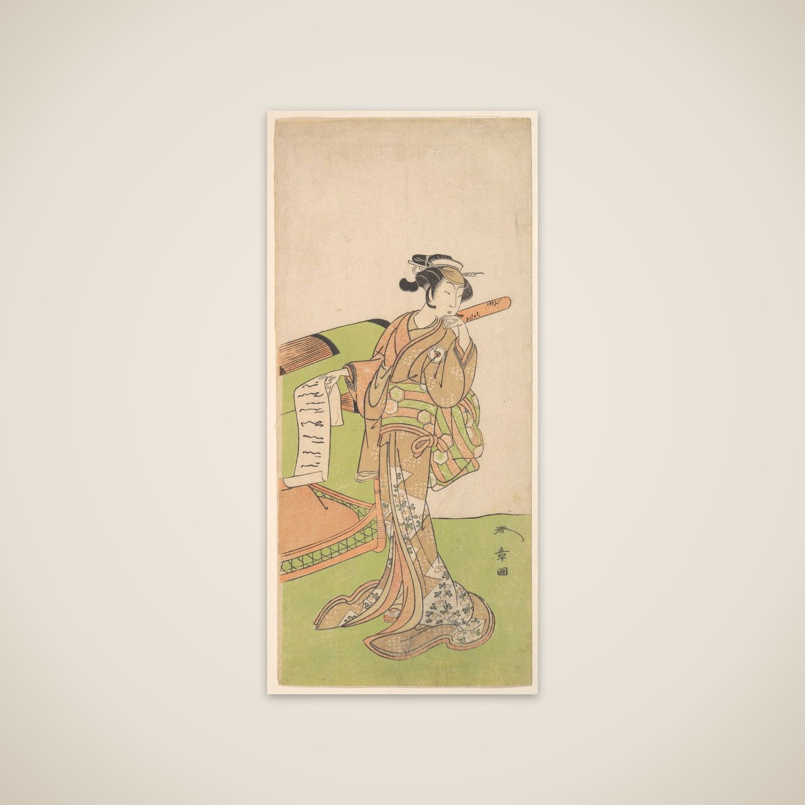The Actor Iwai Hanshiro IV in Female Role, Standing Beside a Litter unframed print