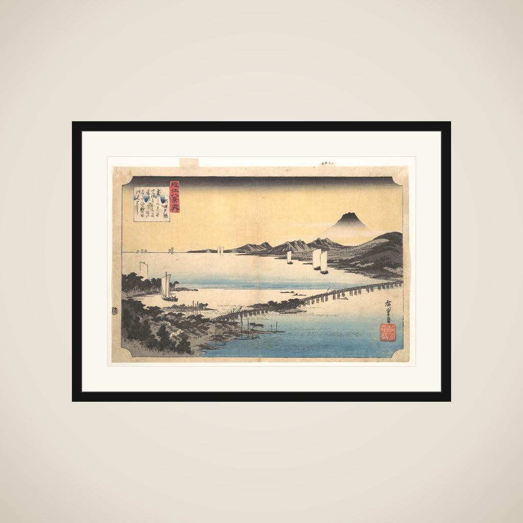 Sunset Glow at Seta (Seta sekishō), from the series Eight Views of Ōmi Province (Ōmi hakkei) framed