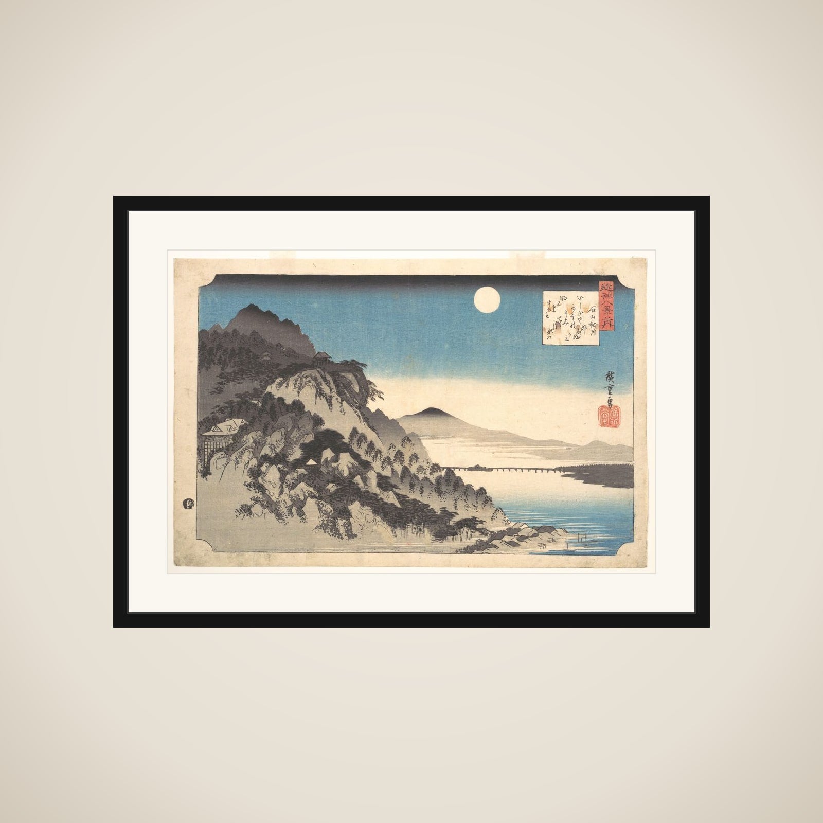 Autumn Full Moon at Ishiyama Temple (Ishiyama shūgetsu), from the series Eight Views of Ōmi Province (Ōmi hakkei) framed