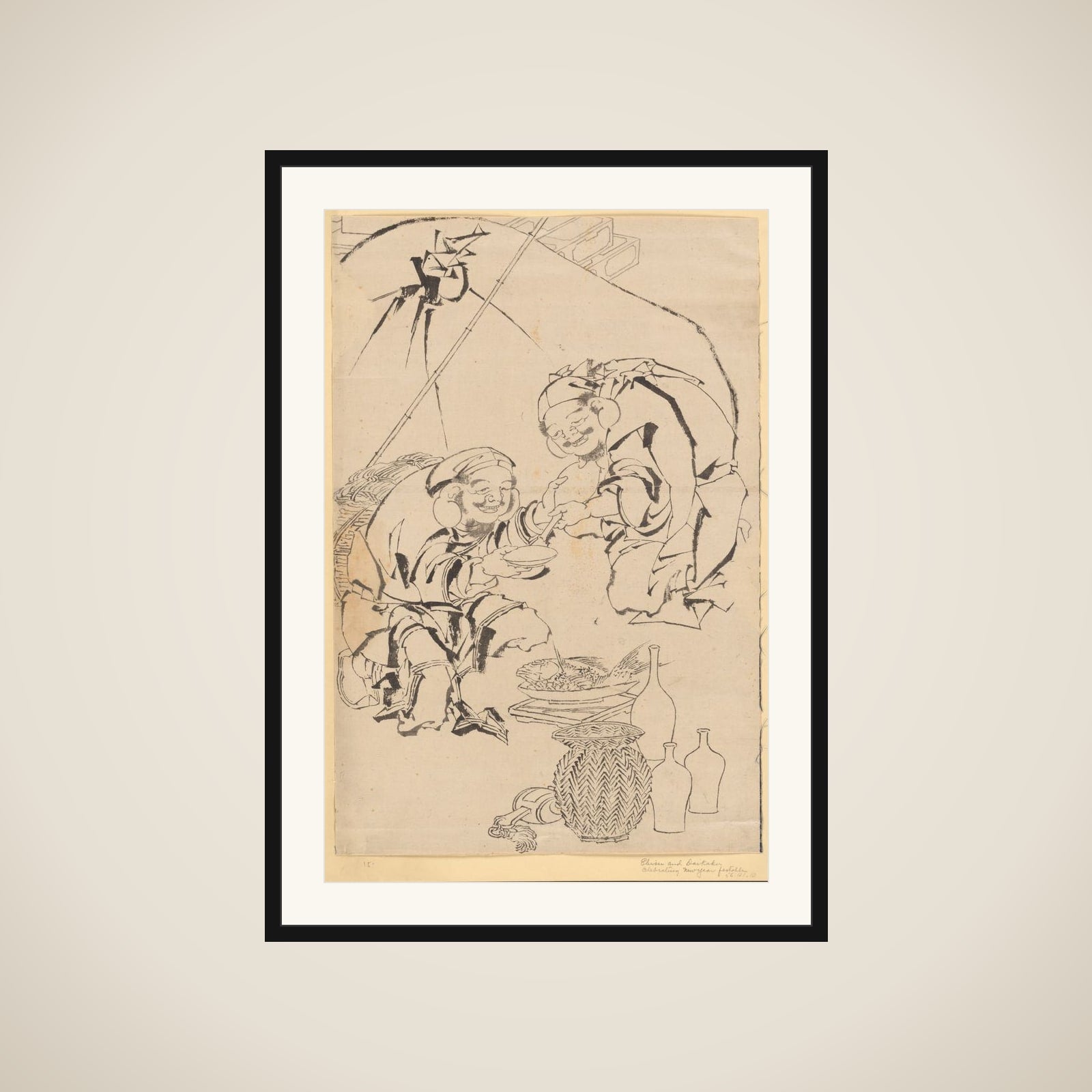 Ebisu and Daikoku Celebrating the New Year Festival framed
