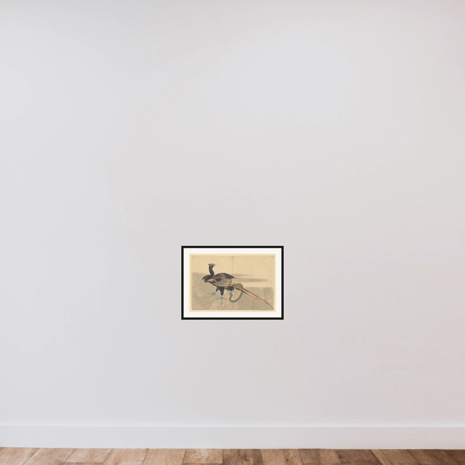 Pheasant and Snake framed — shown to scale