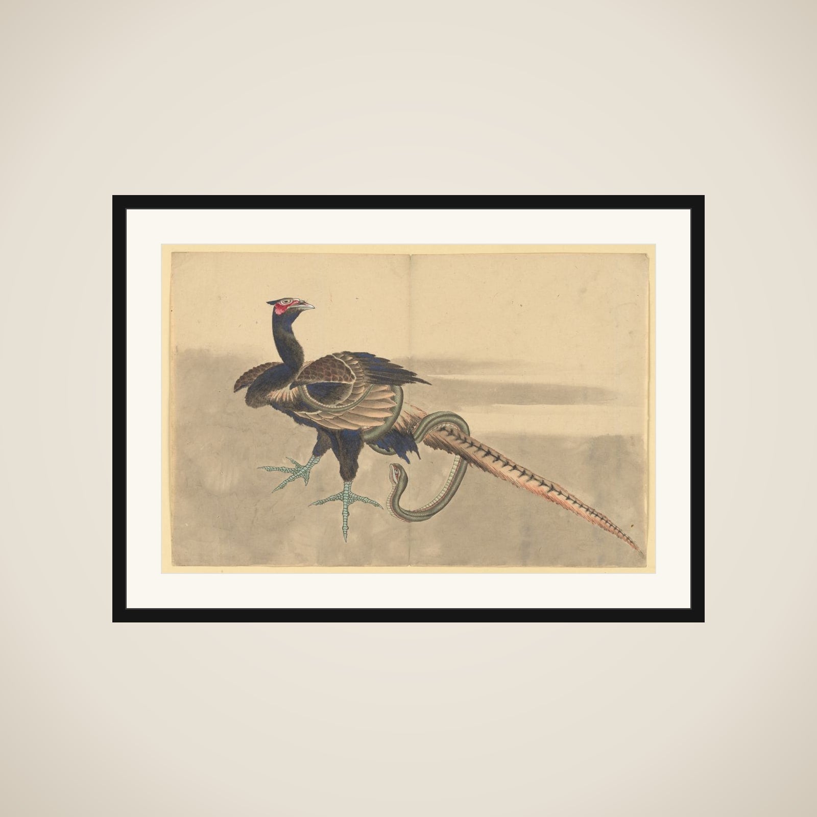 Pheasant and Snake framed