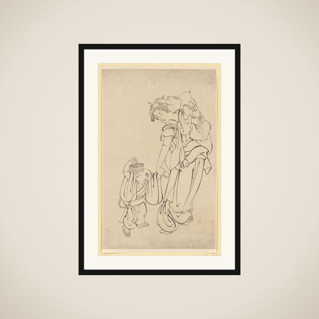 Mother and Children in Summer Night framed