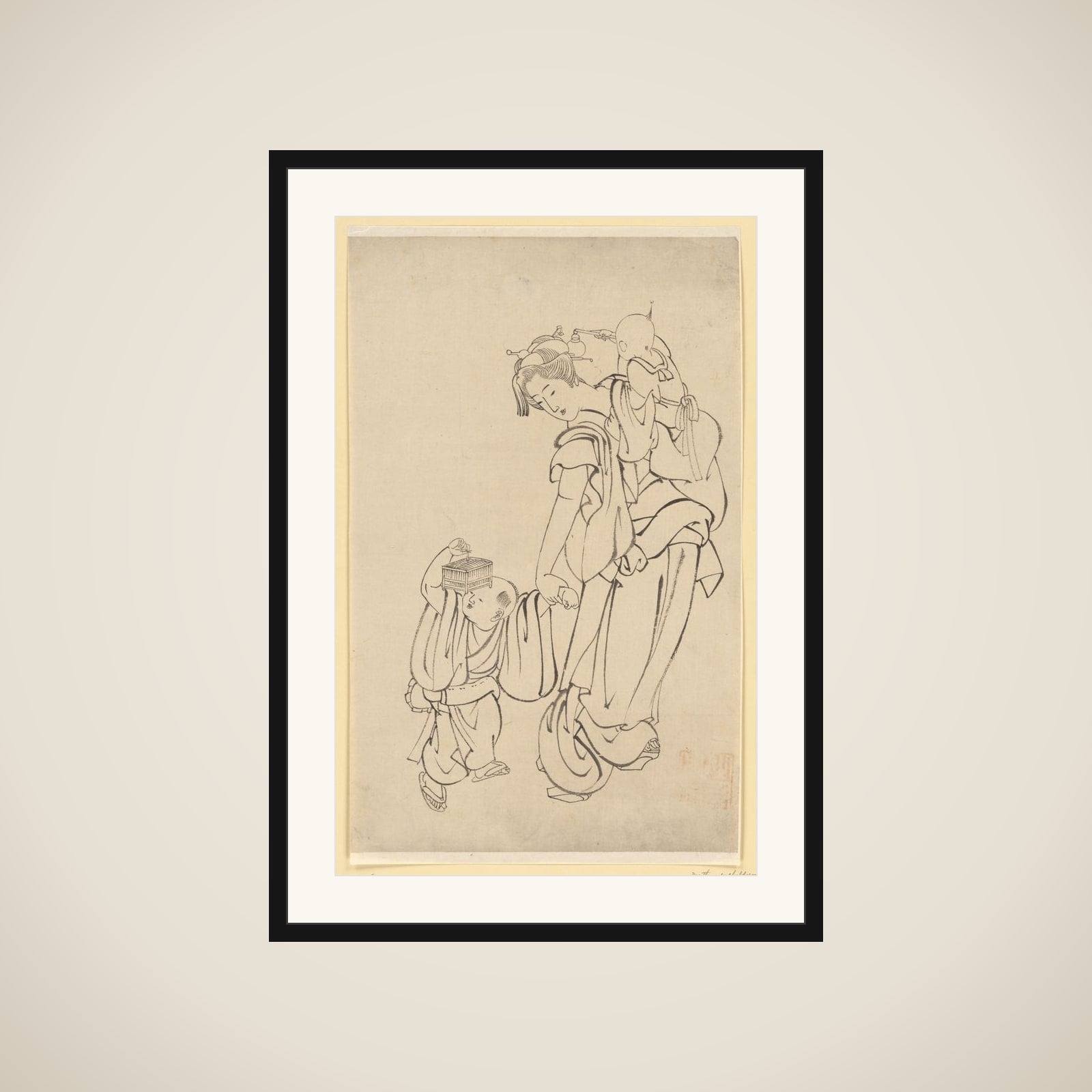 Mother and Children in Summer Night framed