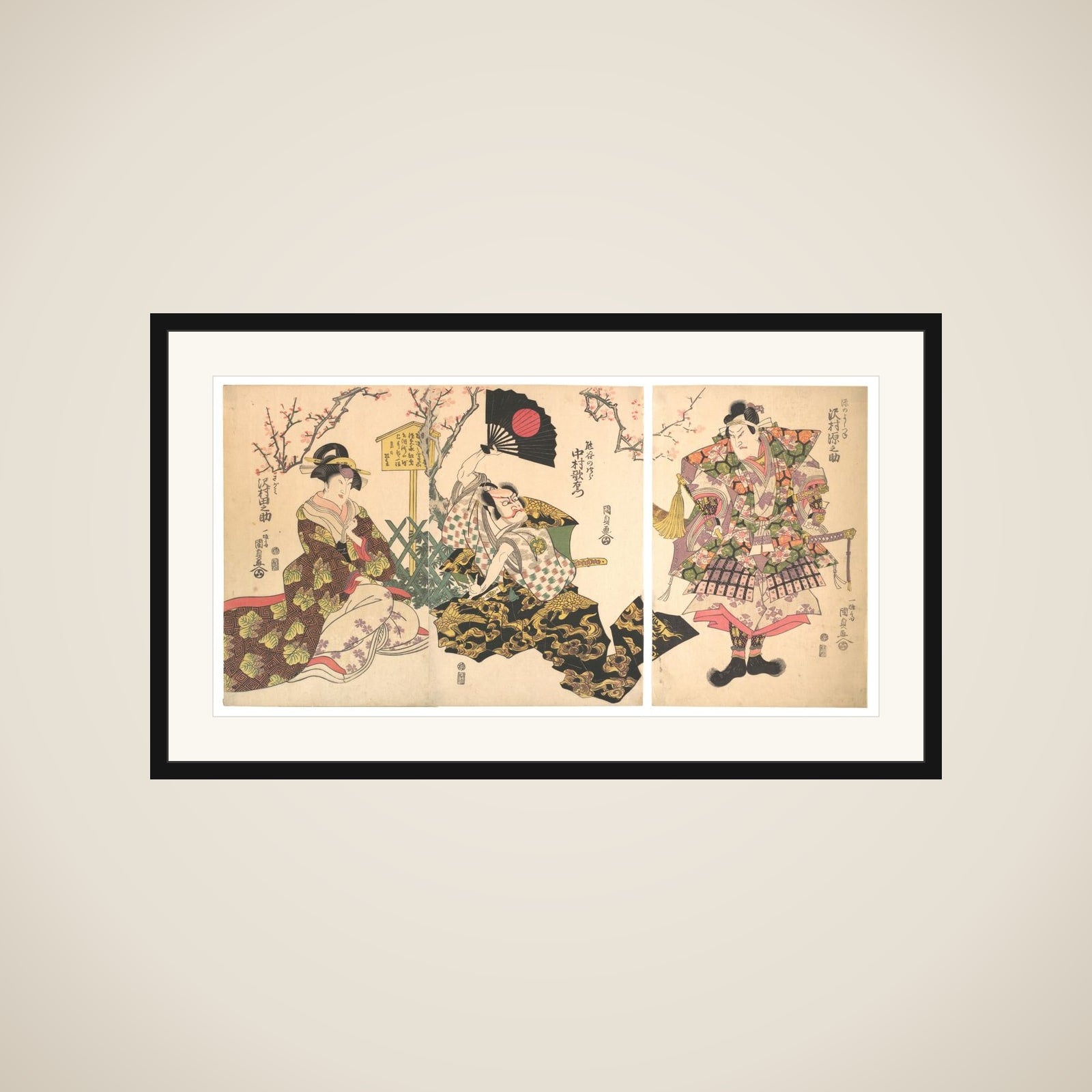 Kabuki Scene at Kumagai's Camp, from the play The Chronicle of the Battle of Ichinotani (Ichinotani futaba gunki) framed
