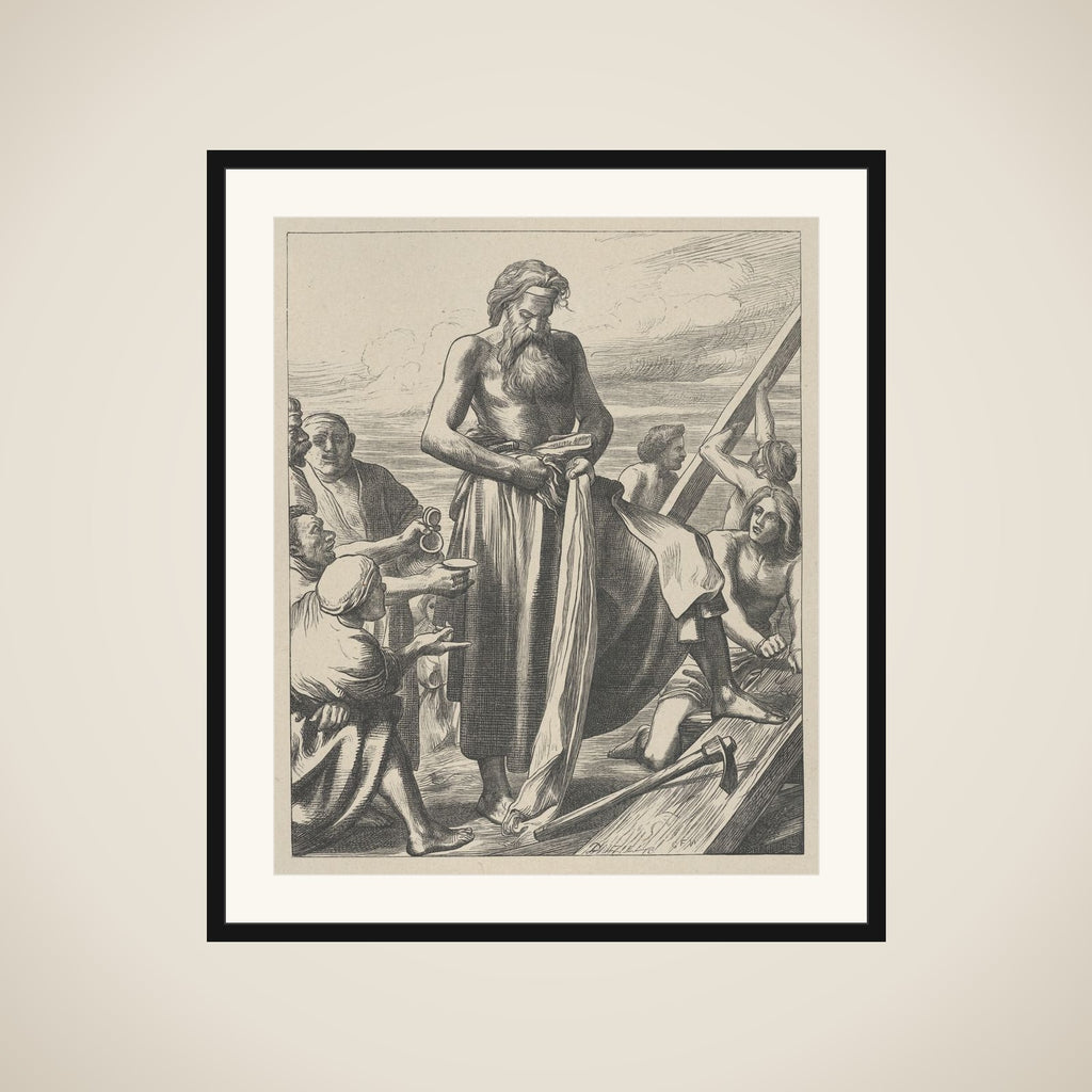 Noah Building the Ark, from "Dalziels' Bible Gallery" framed