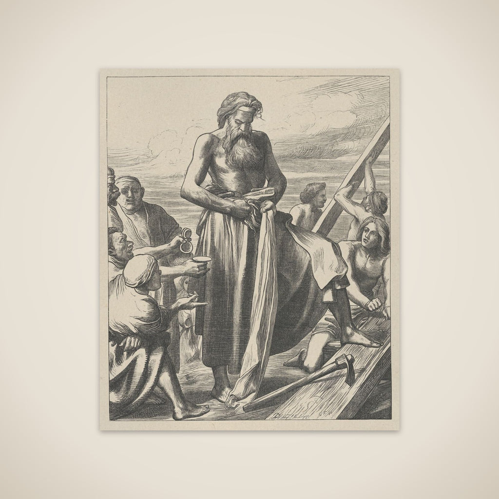 Noah Building the Ark, from "Dalziels' Bible Gallery" unframed print