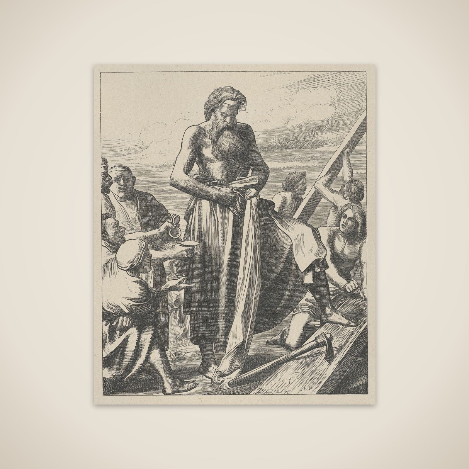 Noah Building the Ark, from "Dalziels' Bible Gallery" unframed print