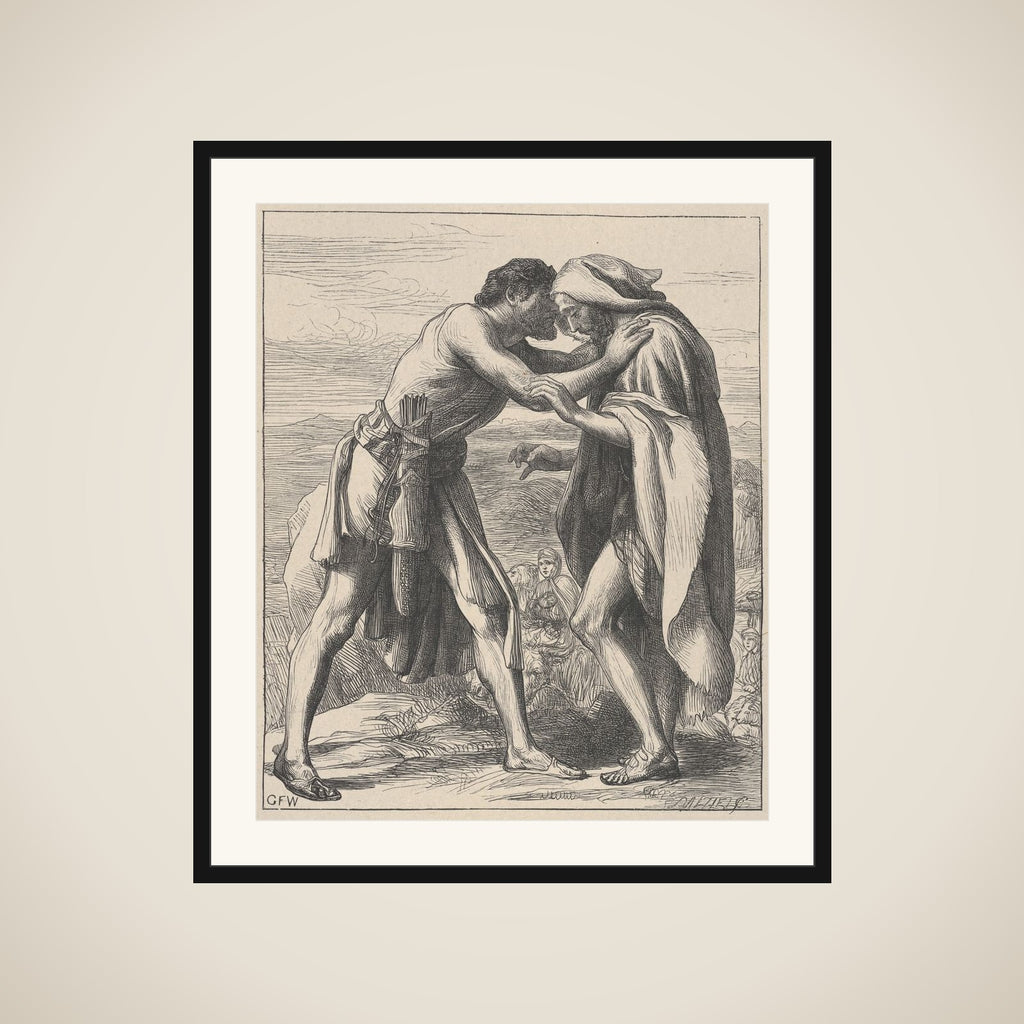 Esau Meeting Jacob, from "Dalziels' Bible Gallery" framed
