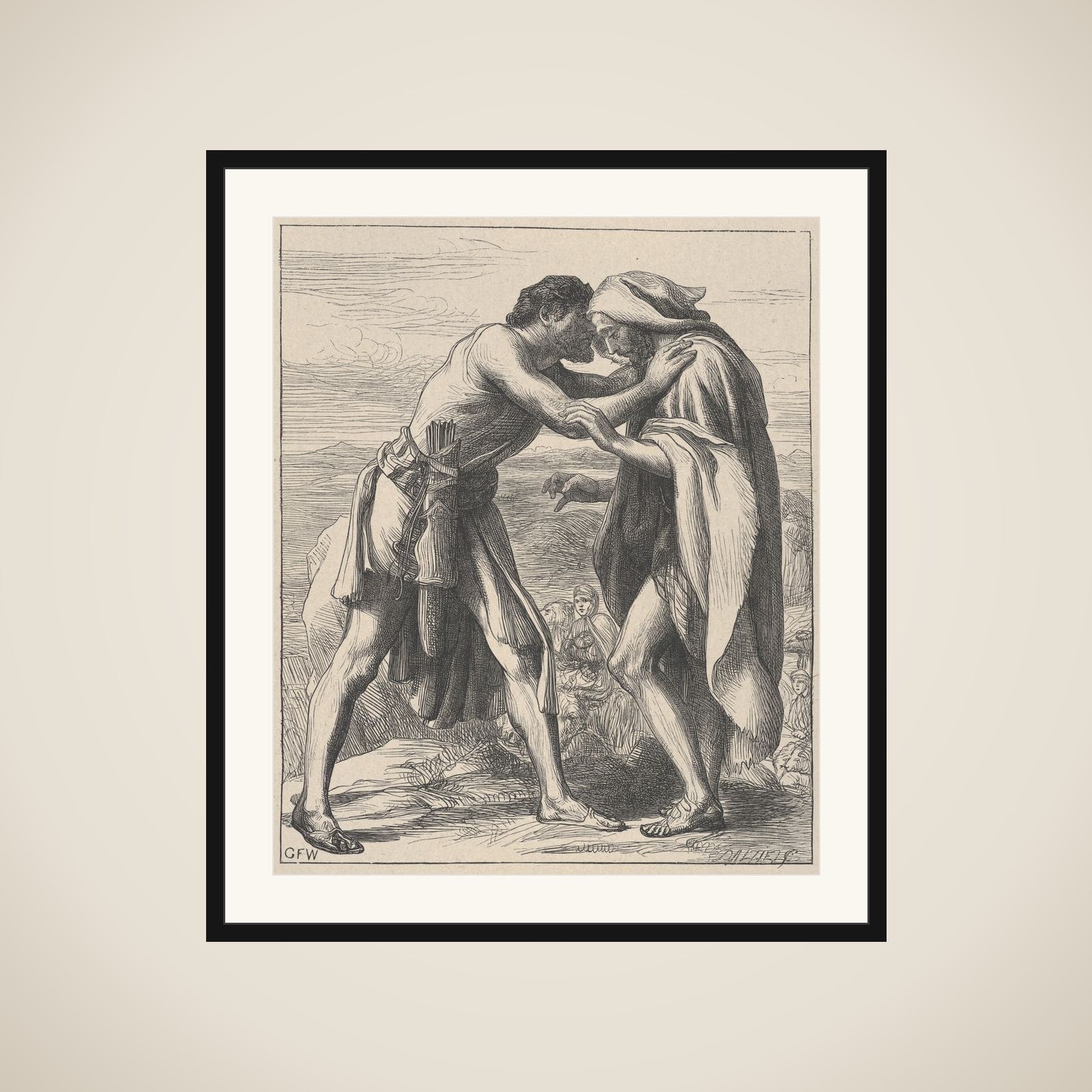 Esau Meeting Jacob, from "Dalziels' Bible Gallery" framed