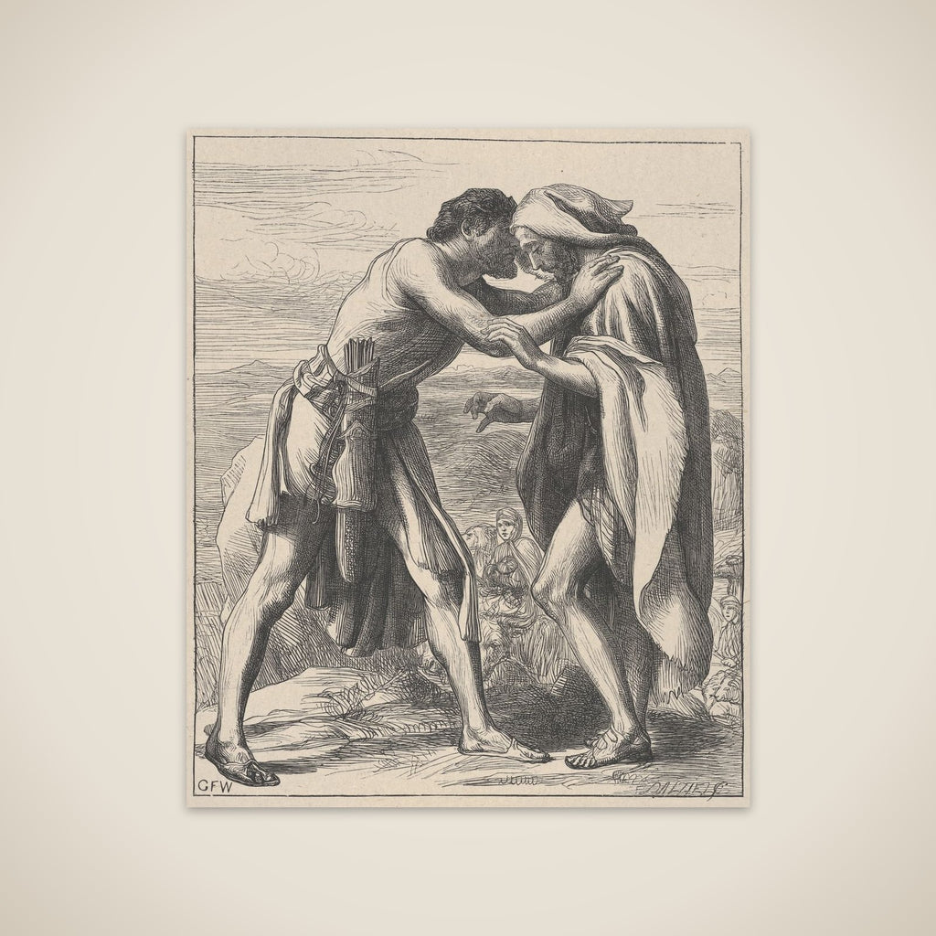 Esau Meeting Jacob, from "Dalziels' Bible Gallery" unframed print