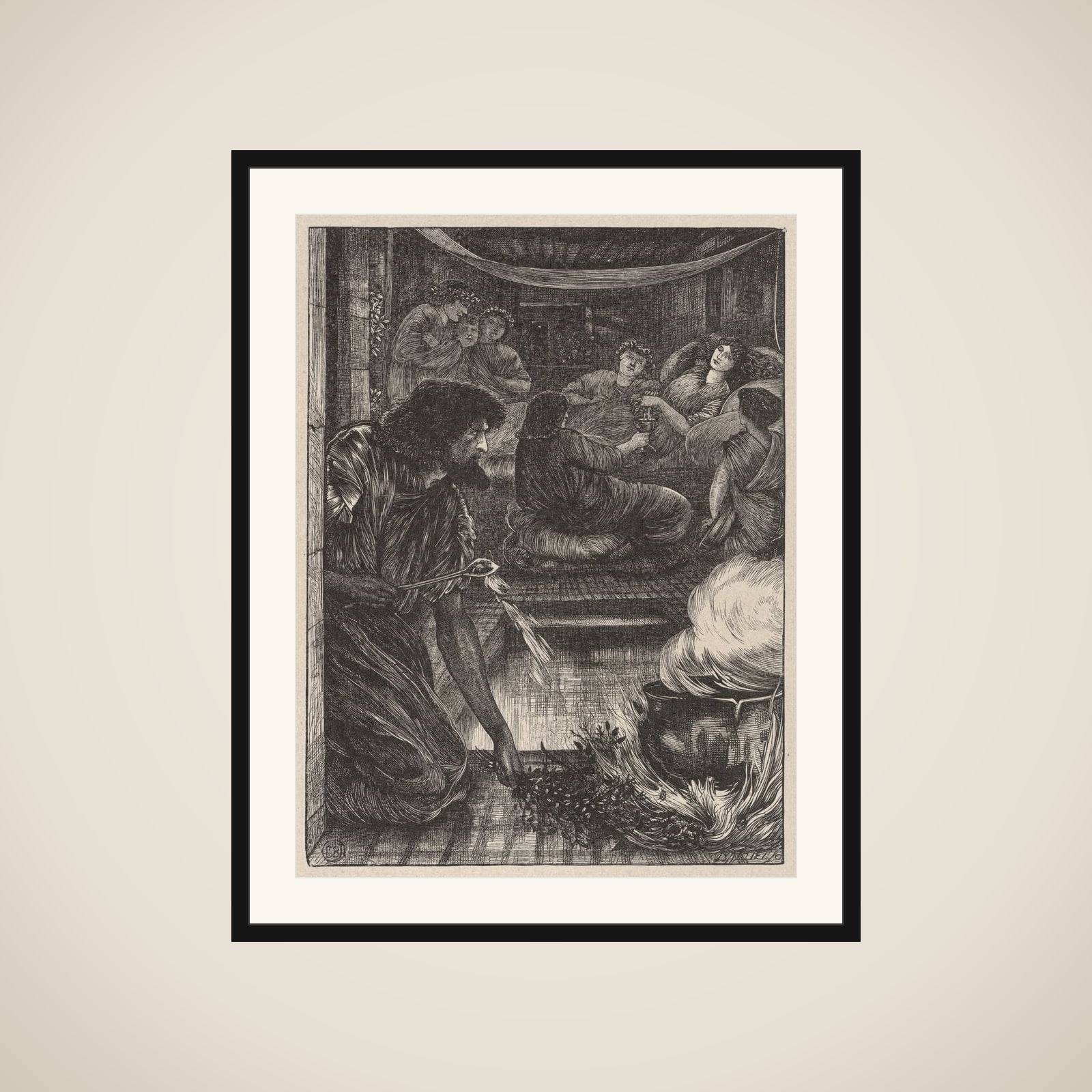 The Parable of the Burning Pot, from "Dalziels' Bible Gallery" framed