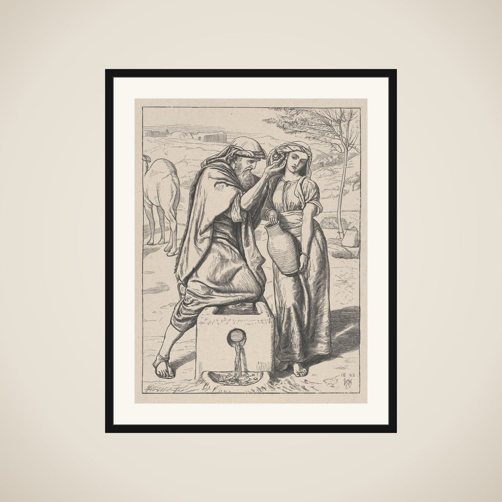 Eliezer and Rebekah at the Well, from "Dalziels' Bible Gallery" framed