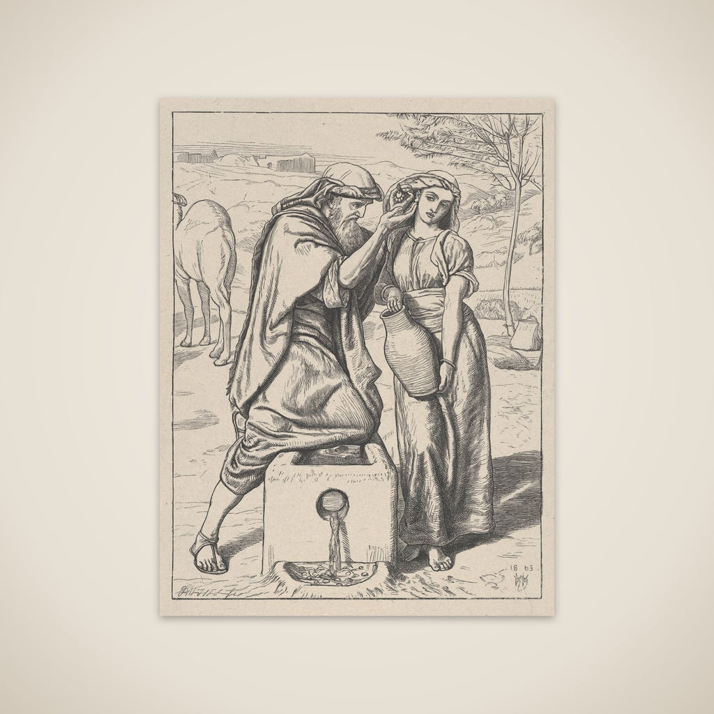 Eliezer and Rebekah at the Well, from "Dalziels' Bible Gallery" unframed print
