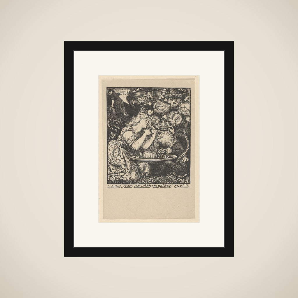 Buy from Us with a Golden Curl (frontispiece to "Goblin Market and other Poems" by Christina Rossetti) framed