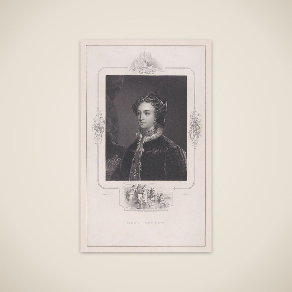 Mary, Queen of Scots, with scene of her escape from Loch Leven Castle unframed print