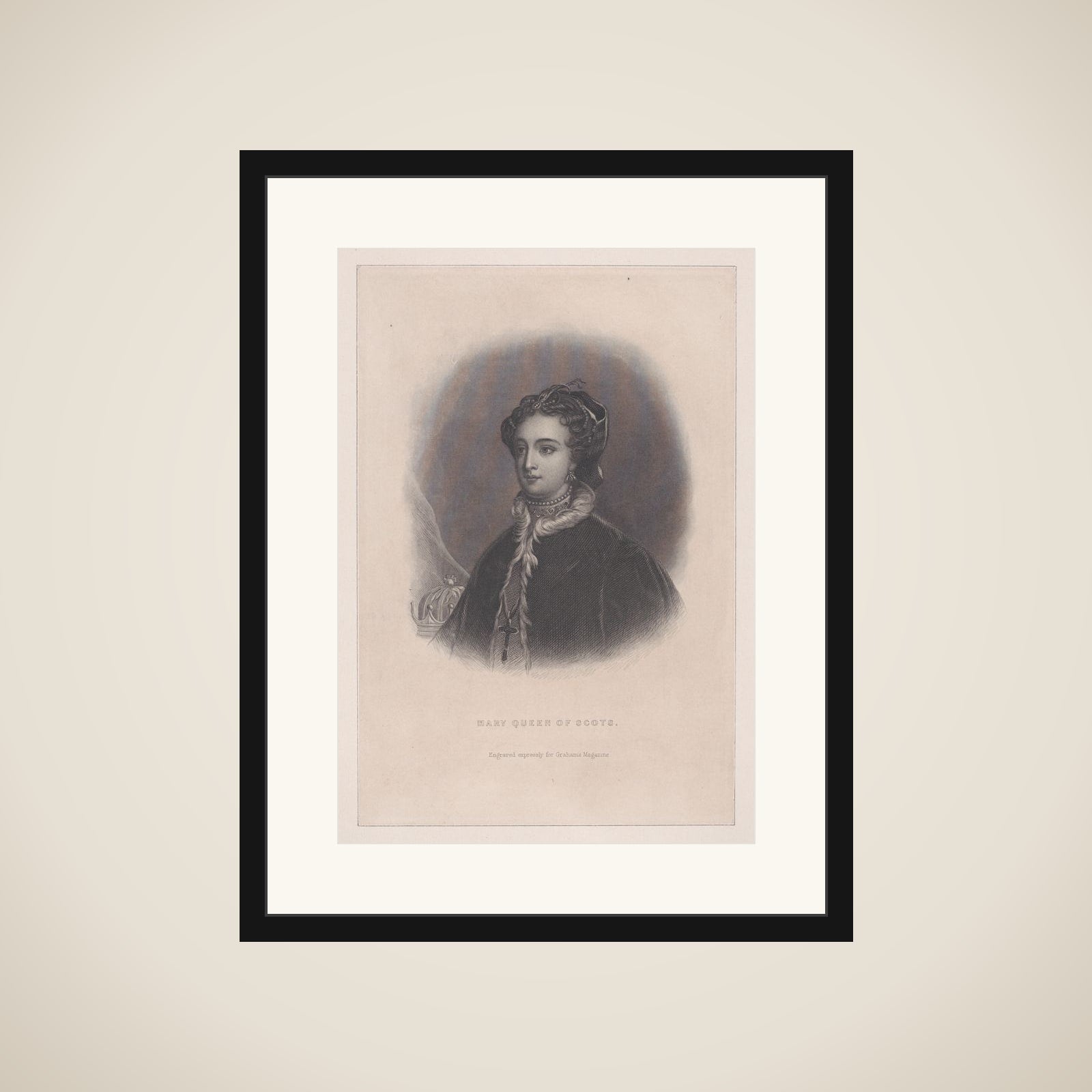 Mary, Queen of Scots (frontispiece, from "Graham's Magazine," volume 46, number 4) framed