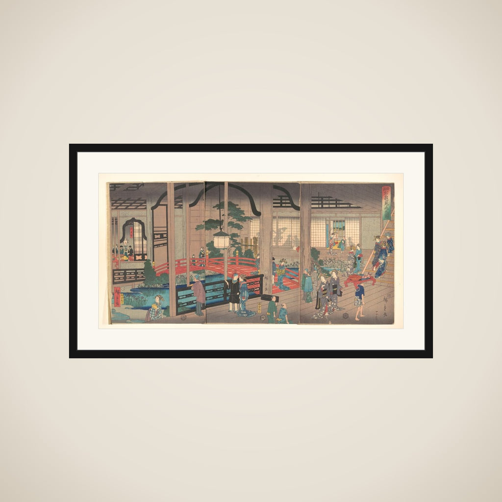 View of the Interior of the Gankirō Tea House in Yokohama framed