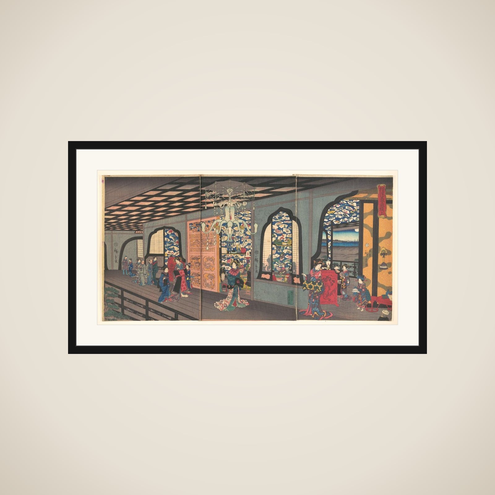 Upper Floor of the Gankirō Tea House in Yokohama framed
