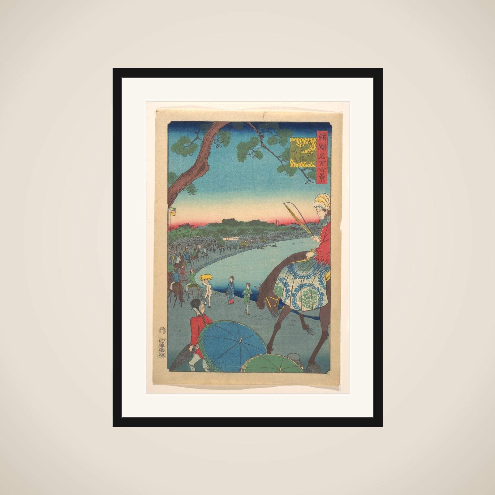 Foreigners Riding Along the Coast at Takanawa in the Eastern Capital framed