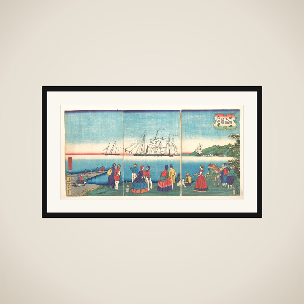 Illustration of a Large French Port Trading with Many Nations (Furansukoku oominato shokoku kōeki zu) framed