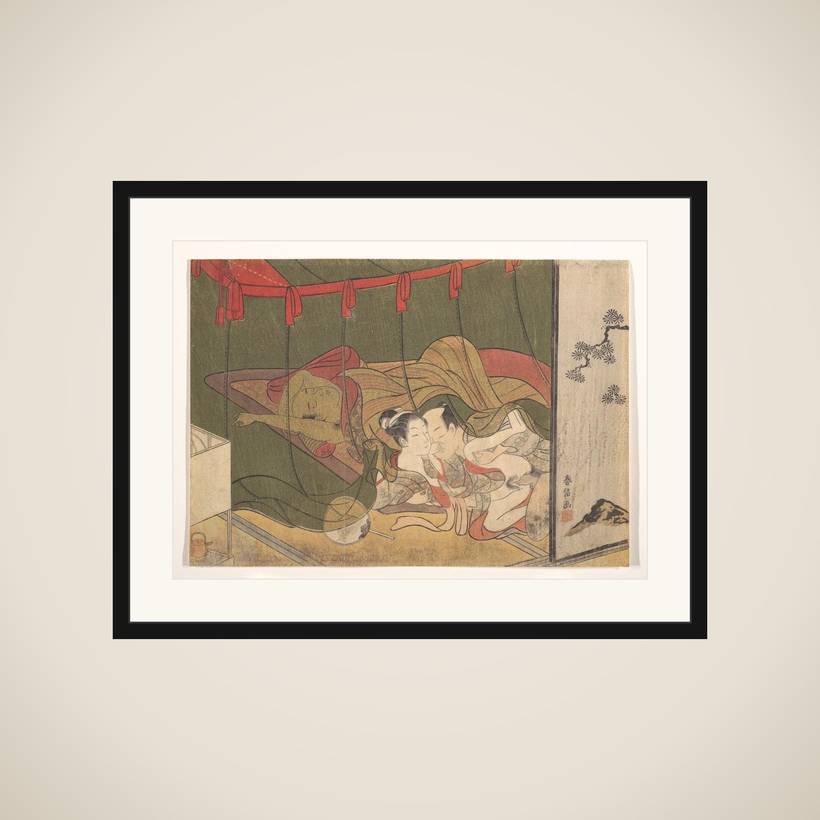 Lovers Beneath a Mosquito Net framed