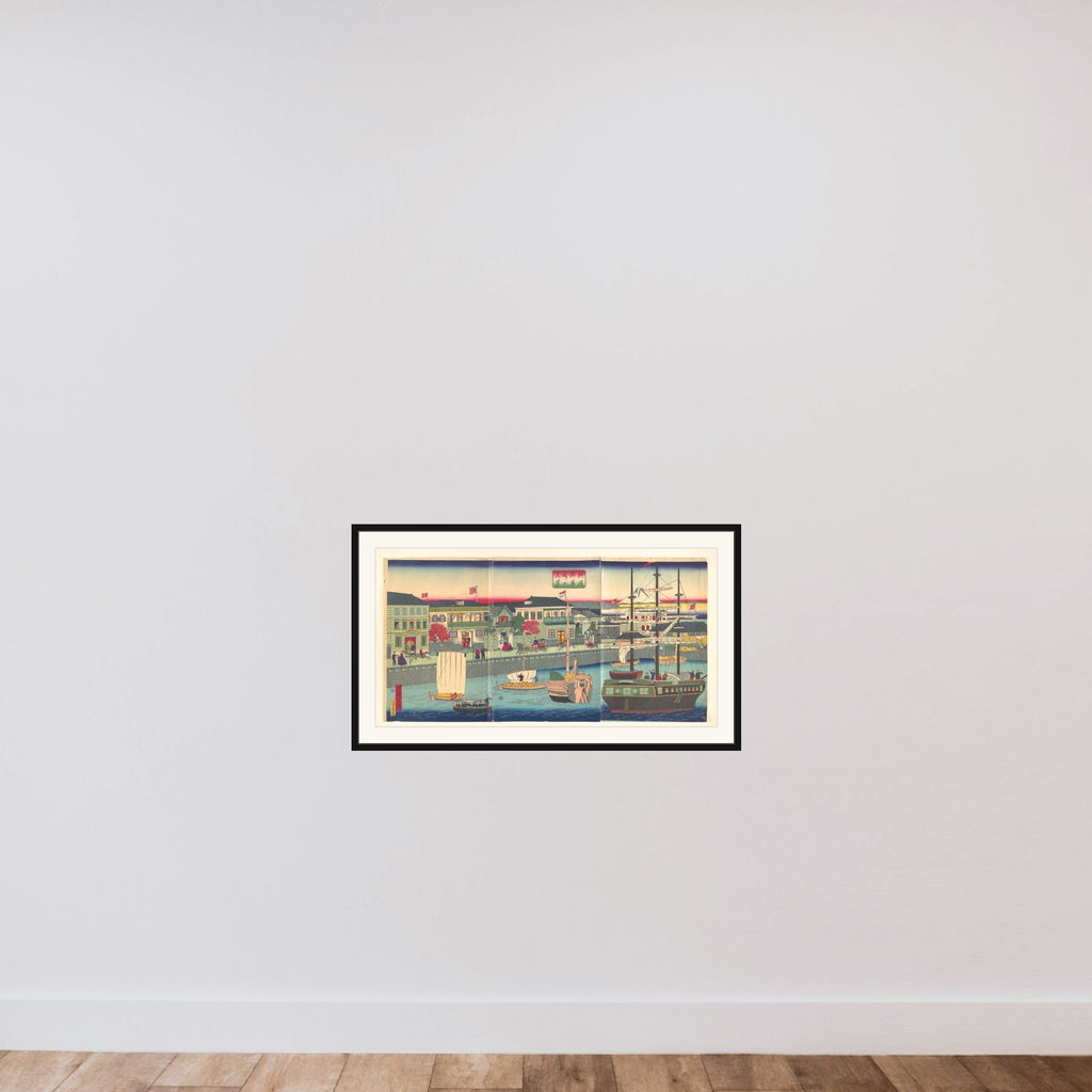 View of the Seafront in Yokohama (Yokohama Kagandori no fūkei) framed — shown to scale