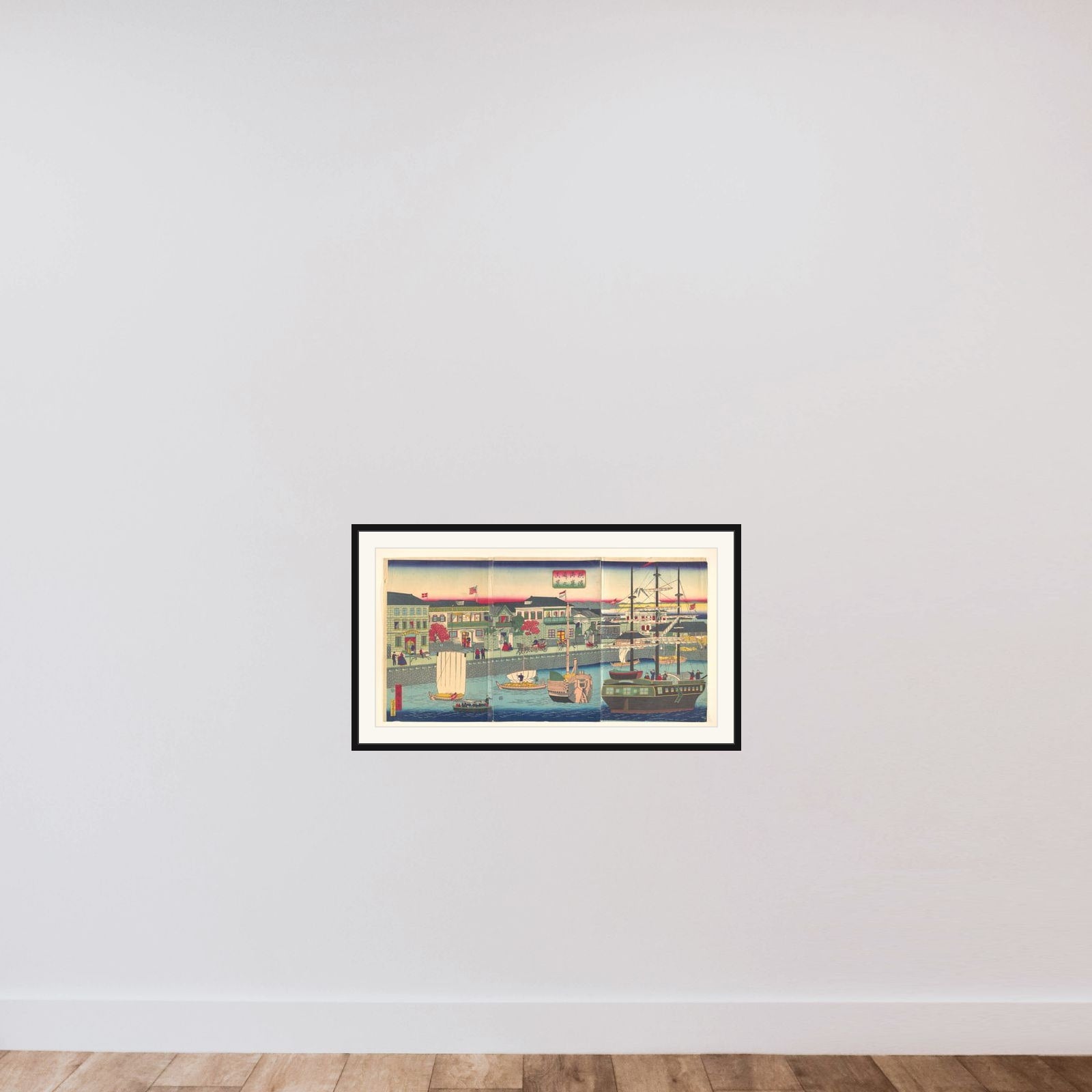 View of the Seafront in Yokohama (Yokohama Kagandori no fūkei) framed — shown to scale