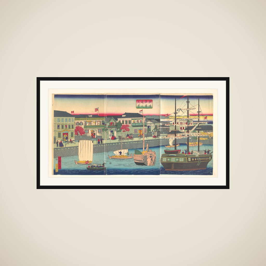 View of the Seafront in Yokohama (Yokohama Kagandori no fūkei) framed