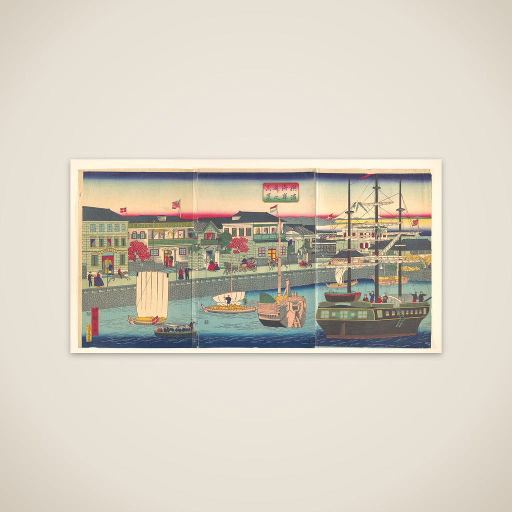 View of the Seafront in Yokohama (Yokohama Kagandori no fūkei) unframed print