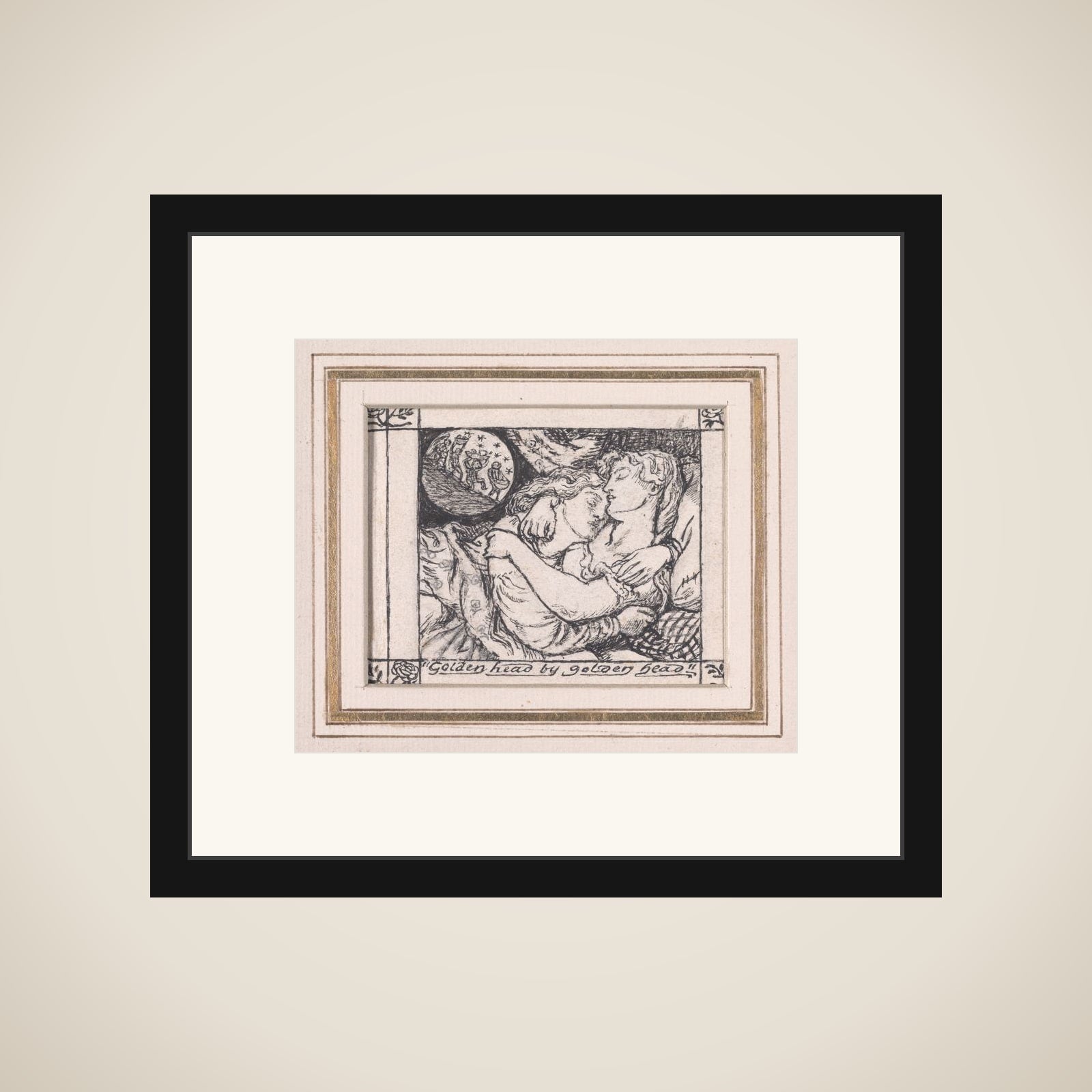 Golden head by golden head, for "The Goblin Market" framed
