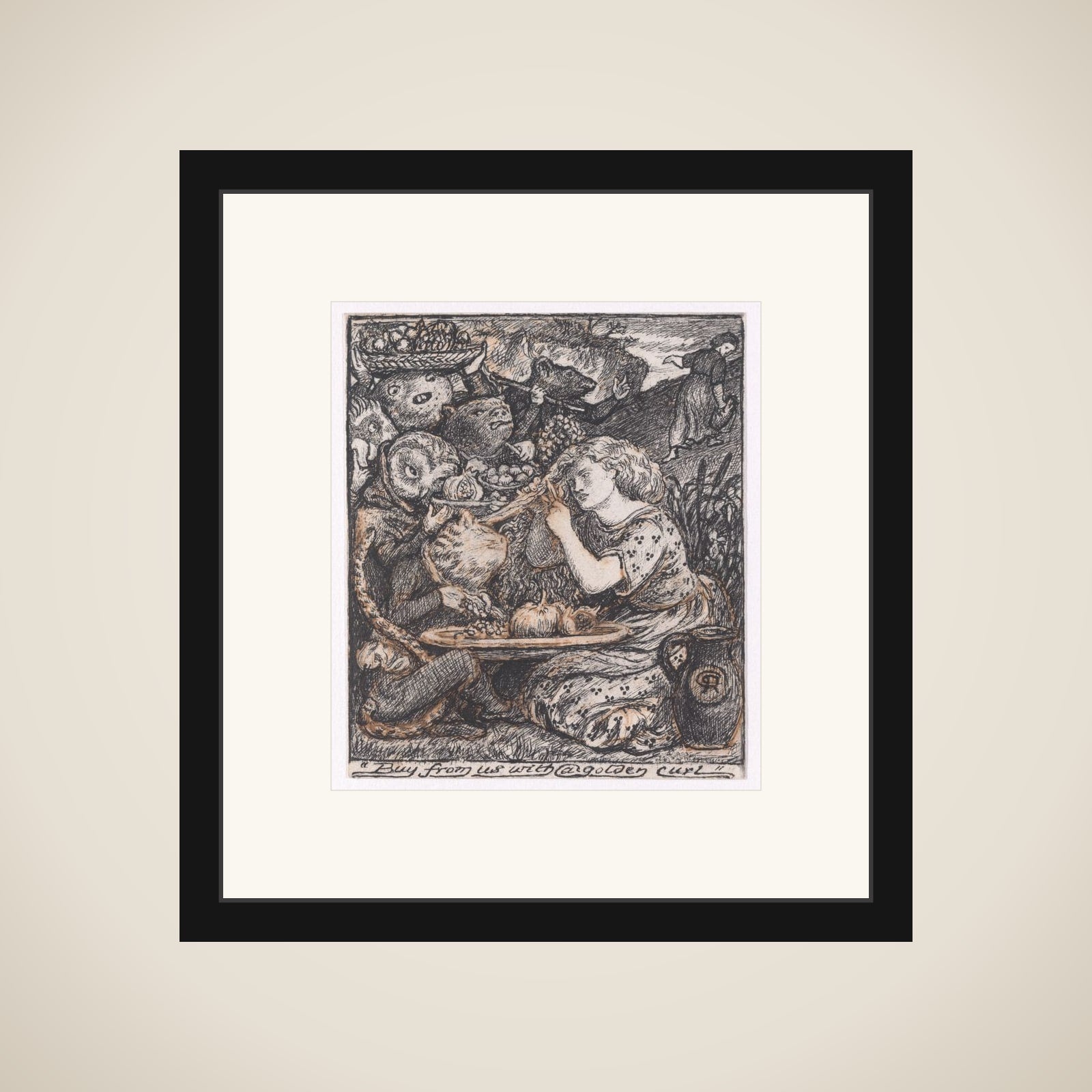 Buy from us with a golden curl, for "The Goblin Market" framed