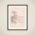 Caricature of a windblown woman on the beach at Rottingdean, Sussex framed