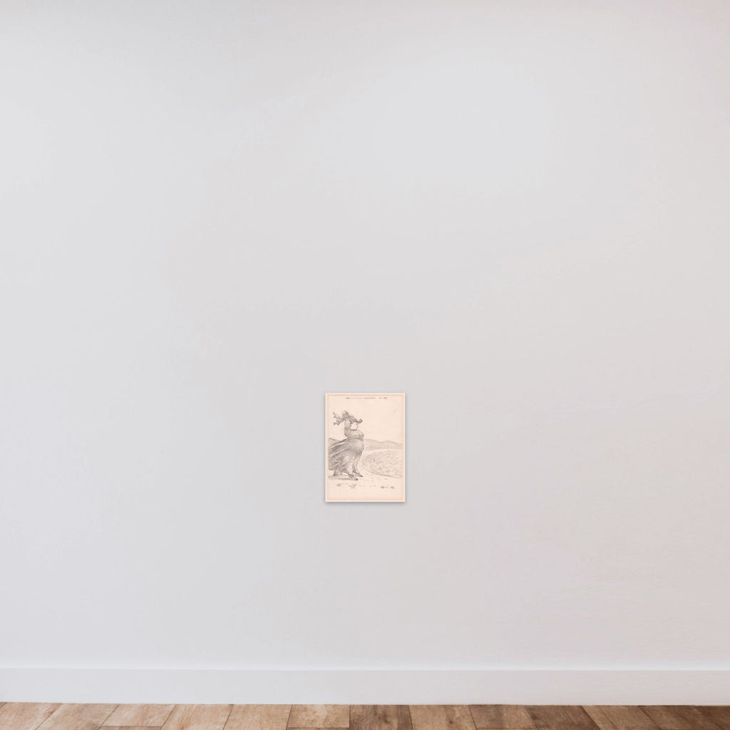 Caricature of a windblown woman on the beach at Rottingdean, Sussex unframed — shown to scale