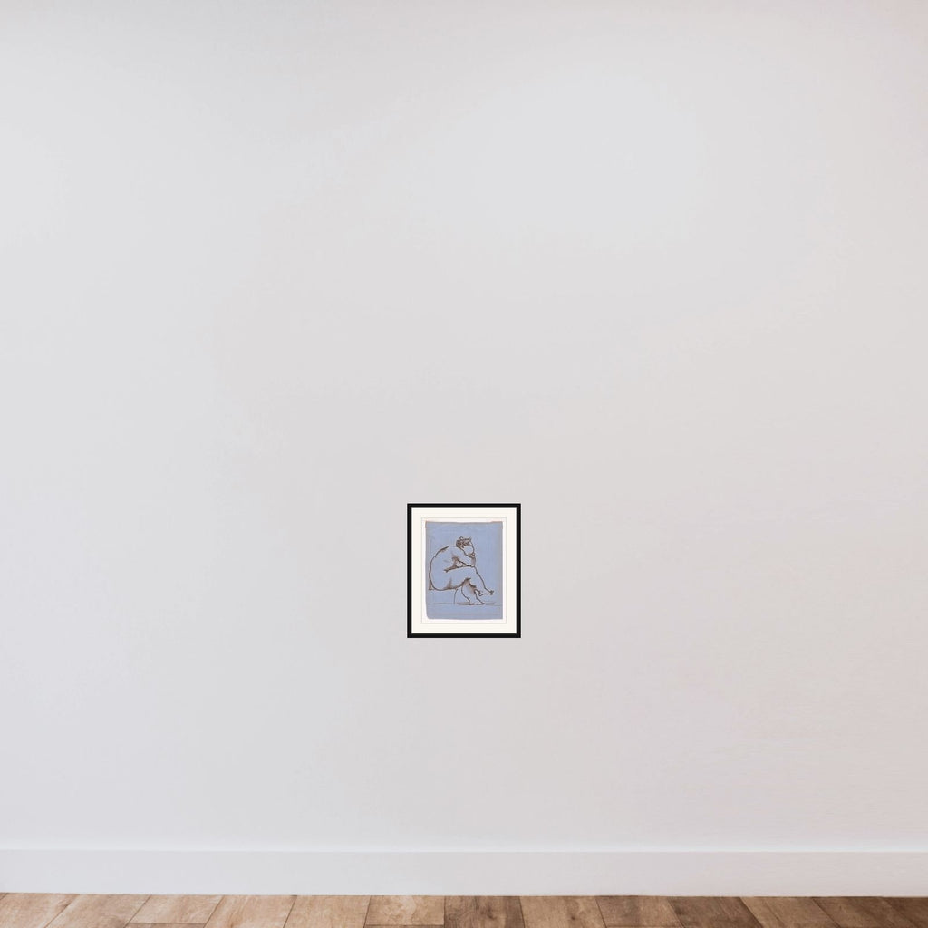 A seated fat lady framed — shown to scale